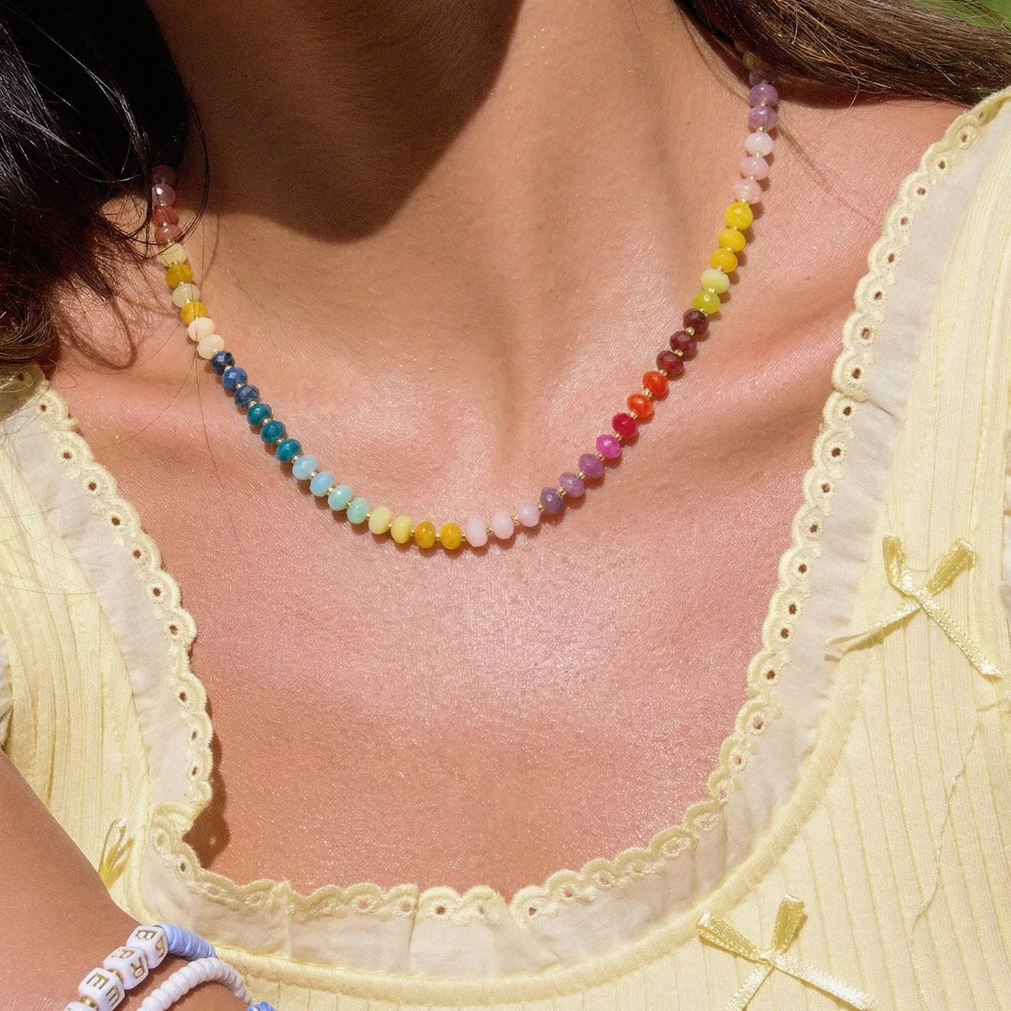 Vibrant Rainbow Natural Stone Beaded Summer Choker