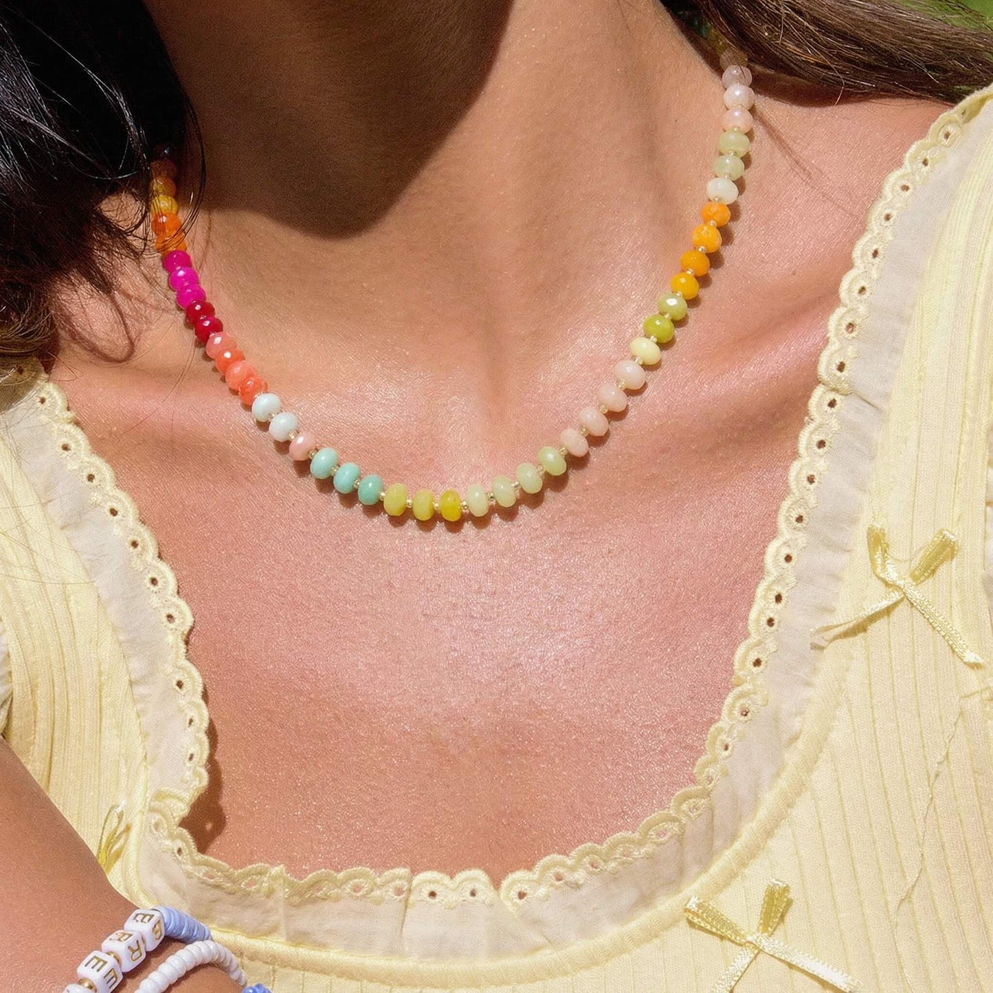 Sweet Sorbet Natural Stone Beaded Choker - Pastel Gradient Summer Necklace