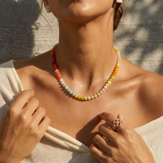 Sweet Sorbet Natural Stone Beaded Choker - Pastel Gradient Summer Necklace