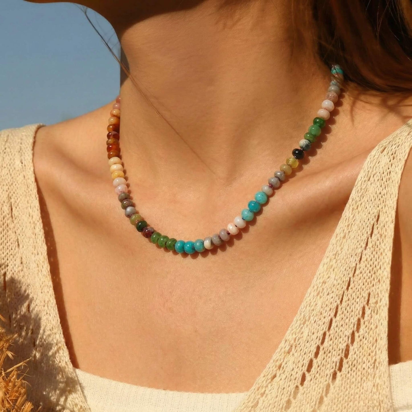 Vivid Earth & Ocean Natural Stone Beaded Choker