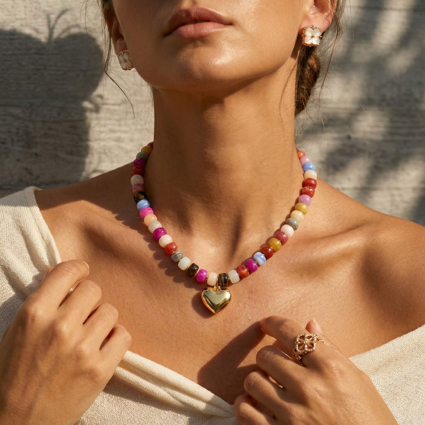 Funky Chunky Colorful Acrylic Beaded Heart Statement Necklace