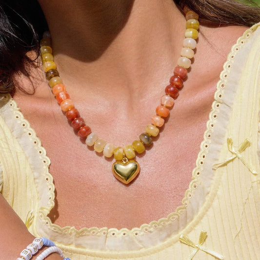 Chunky Colorful Acrylic Beaded Heart Statement Necklace