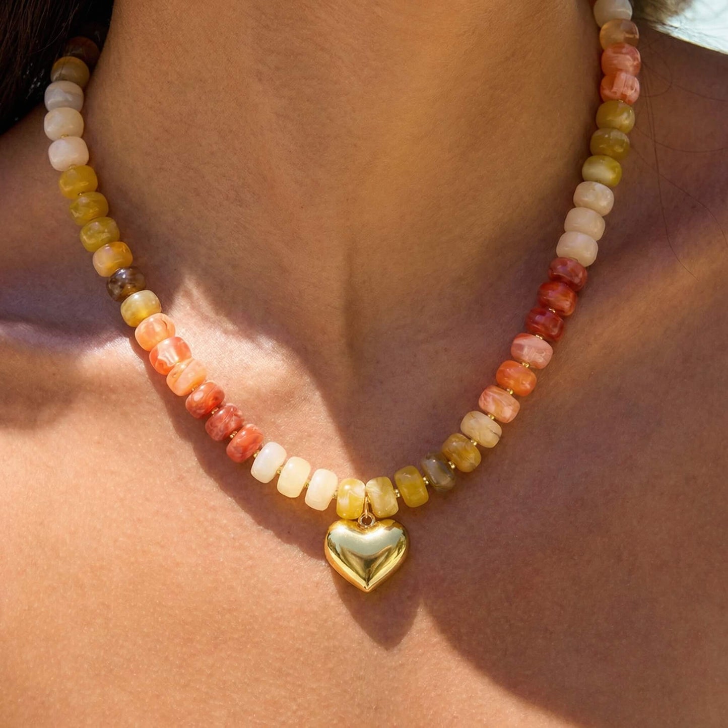 Chunky Colorful Acrylic Beaded Heart Statement Necklace