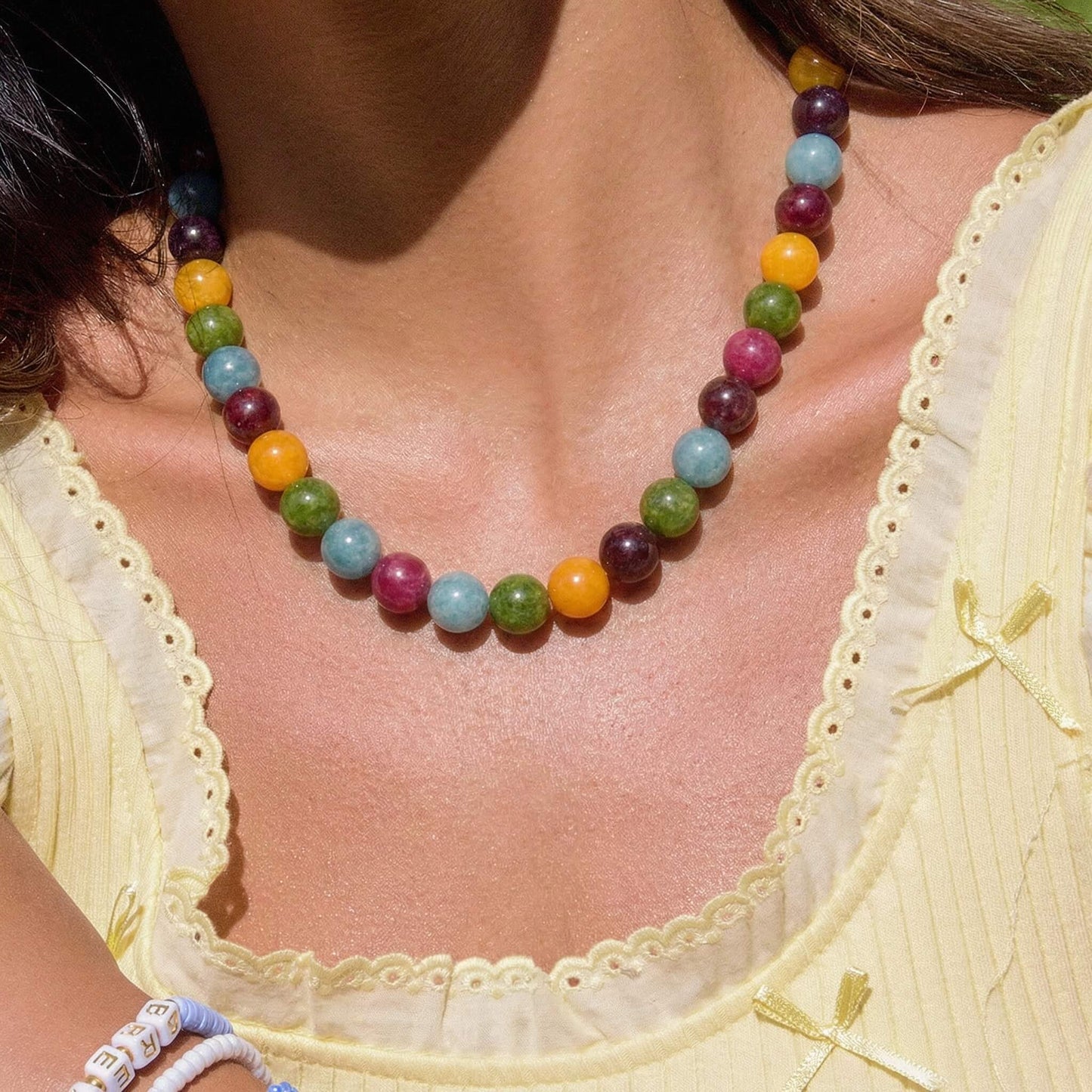 Vibrant Gemstone Palette Round Natural Stone Beaded Choker