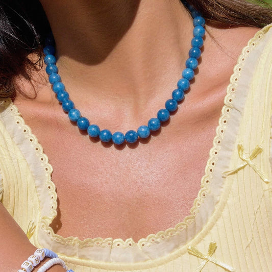 Deep Sapphire Blue Round Natural Stone Beaded Choker