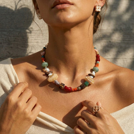 Artisan Mixed Media Colorful Acrylic Statement Choker Necklace
