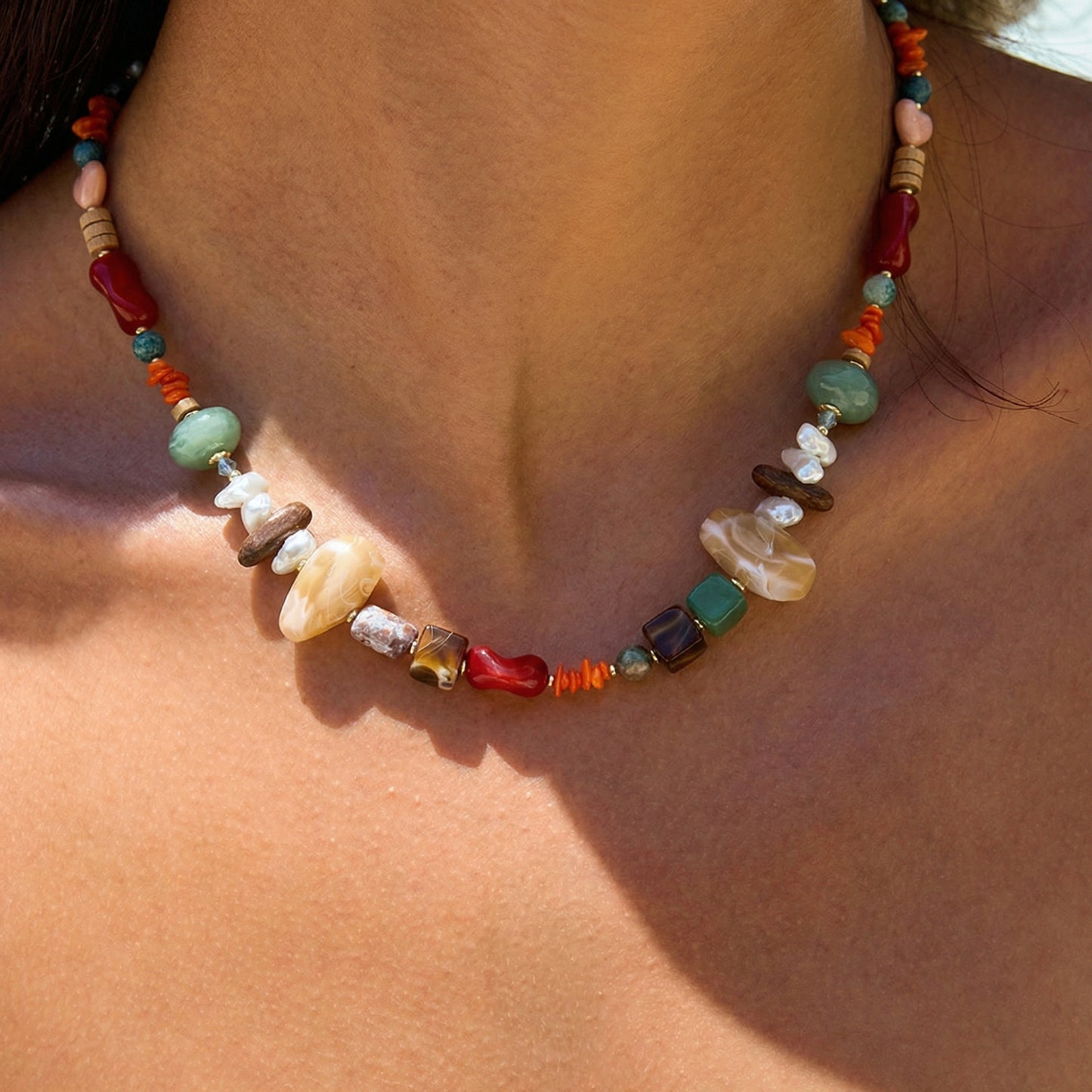 Artisan Mixed Media Colorful Acrylic Statement Choker Necklace