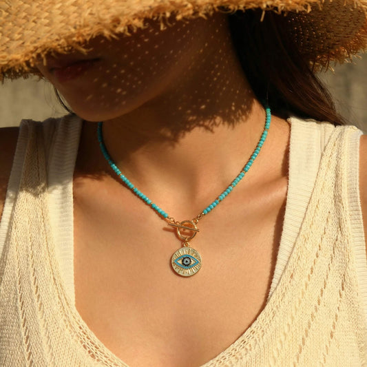 Beaded Necklace - Boho Protection Talisman Choker