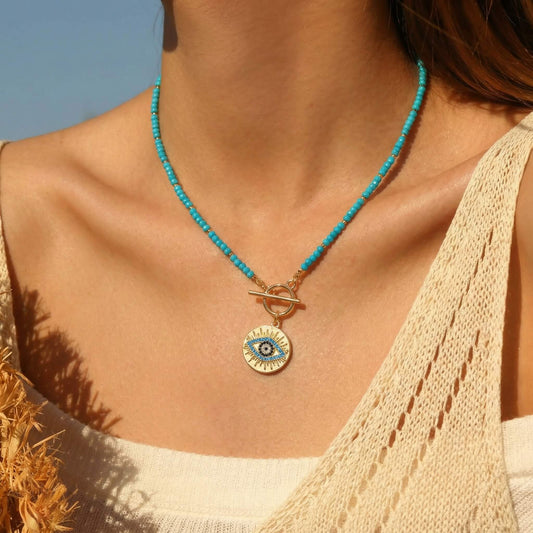 Beaded Necklace - Boho Protection Talisman Choker