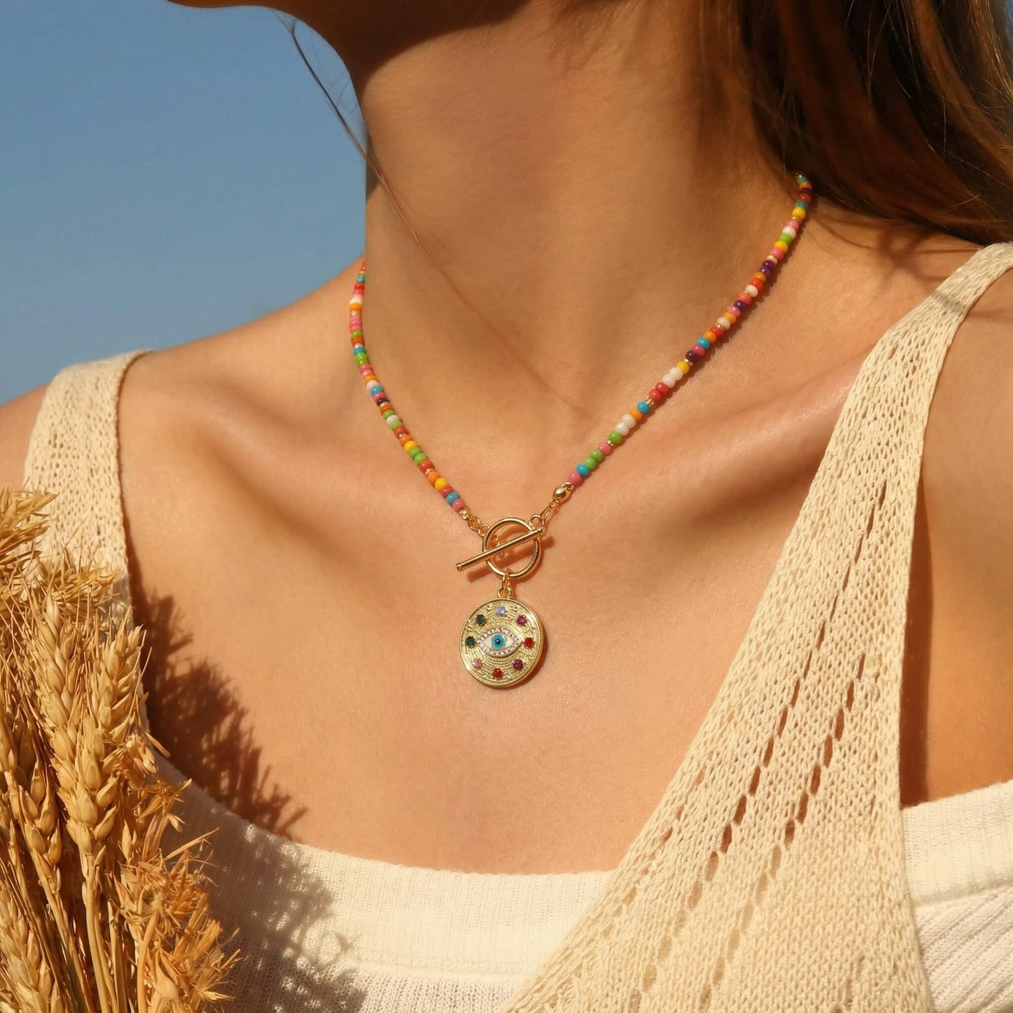 Rainbow Seed Bead Necklace - Colorful Choker