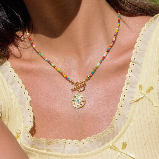 Rainbow Seed Bead Necklace - Colorful Choker