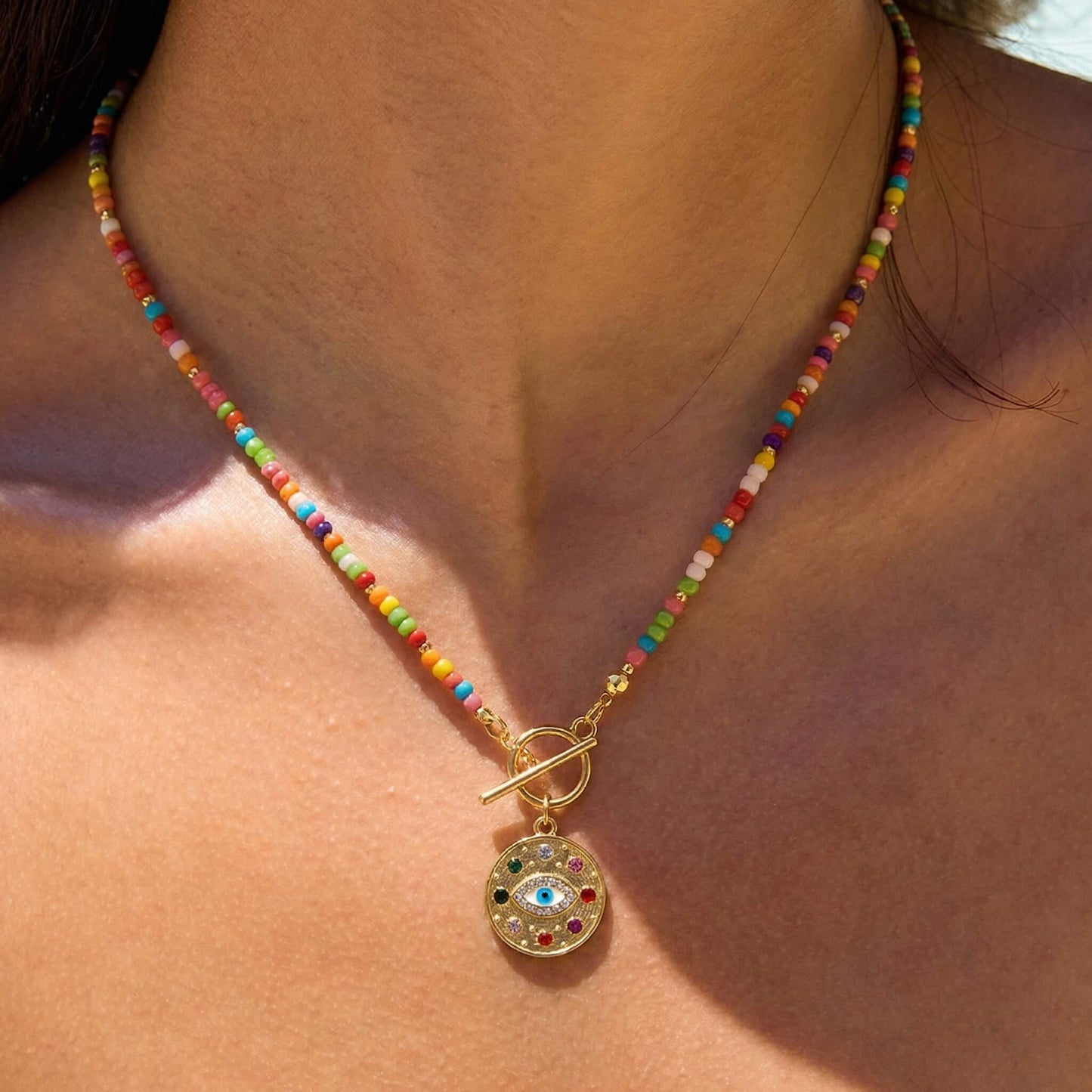 Rainbow Seed Bead Necklace - Colorful Choker