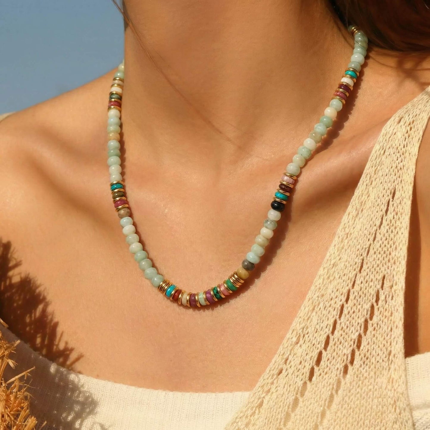 Bohemian Natural Stone Beaded Choker Necklace