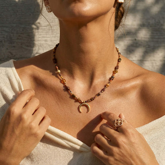 Natural Stone Beaded Choker Necklace - Earthy Minimalist Chic