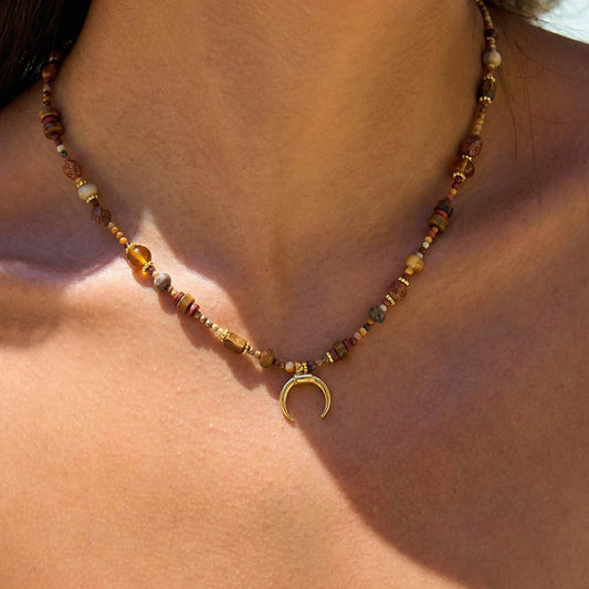 Natural Stone Beaded Choker Necklace - Earthy Minimalist Chic
