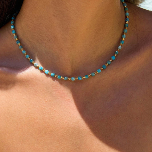 Summer Retro Natural Stone Beaded Choker Necklace -  Boho Vintage Charm
