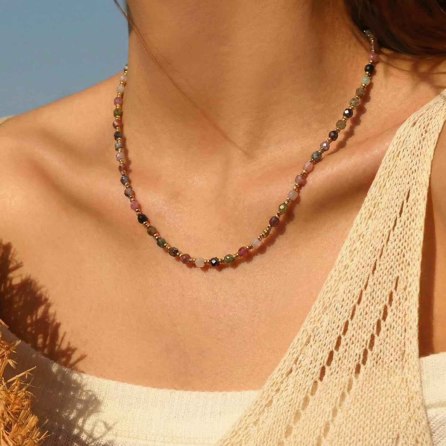 Summer Retro Natural Stone Beaded Choker Necklace