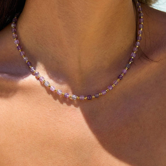 Summer Retro Natural Stone Beaded Choker Necklace - Amethyst Boho Vintage Charm