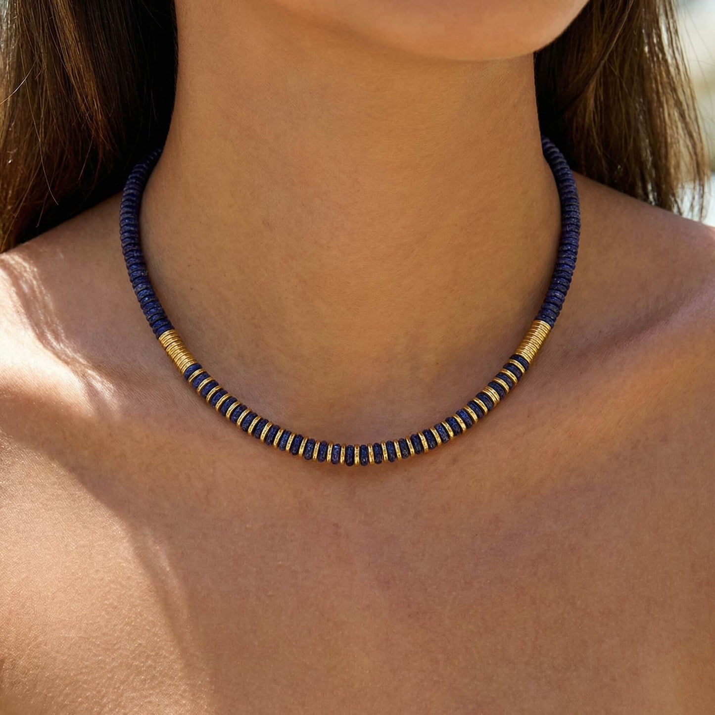Natural Lapis Lazuli Beaded Choker Necklace - Deep Blue Boho Elegance