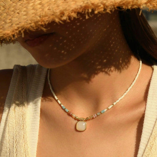 Summer Fresh Natural Stone Beaded Choker Necklace