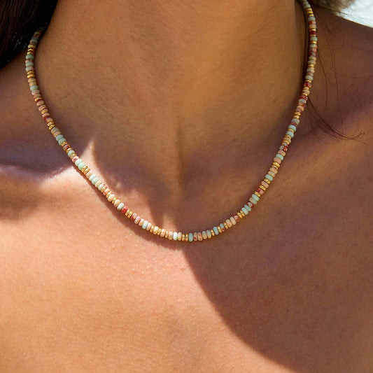 Summer Natural Stone Beaded Choker Necklace - Vibrant Boho Elegance