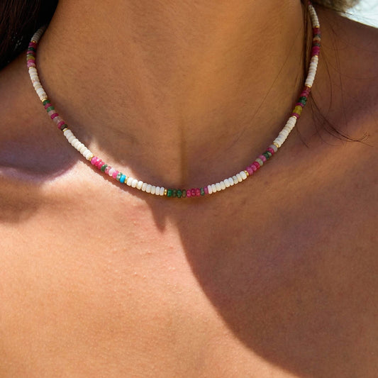 Summer Nature Beaded Choker Necklace - Vibrant Boho Elegance
