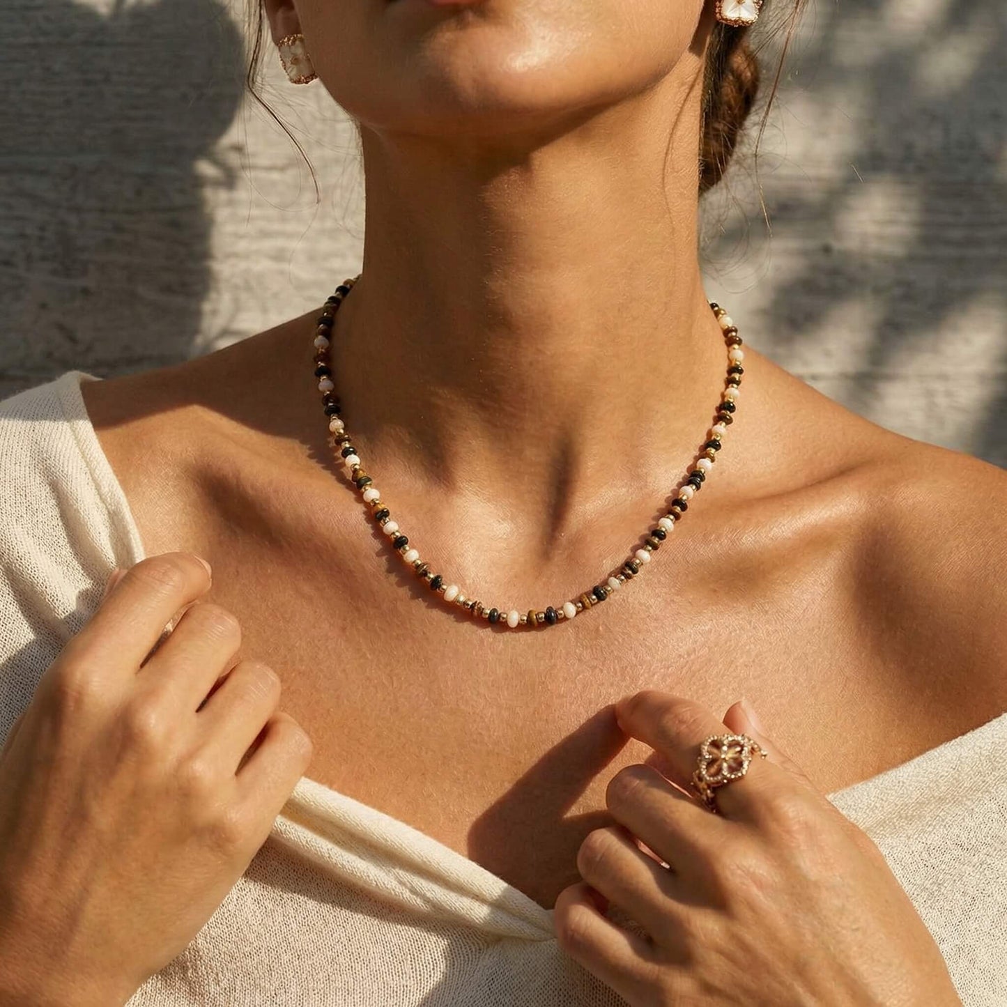 Natural Tiger's Eye Beaded Choker Necklace