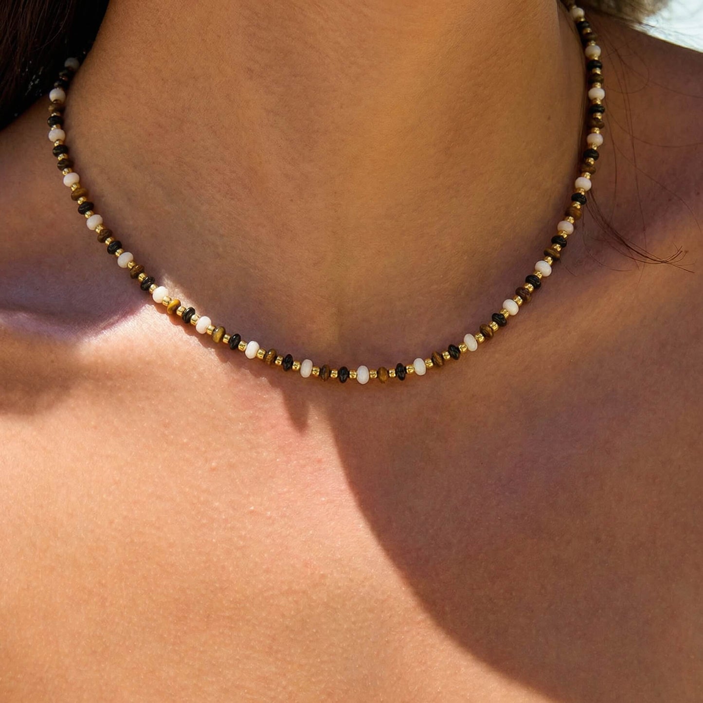 Natural Tiger's Eye Beaded Choker Necklace