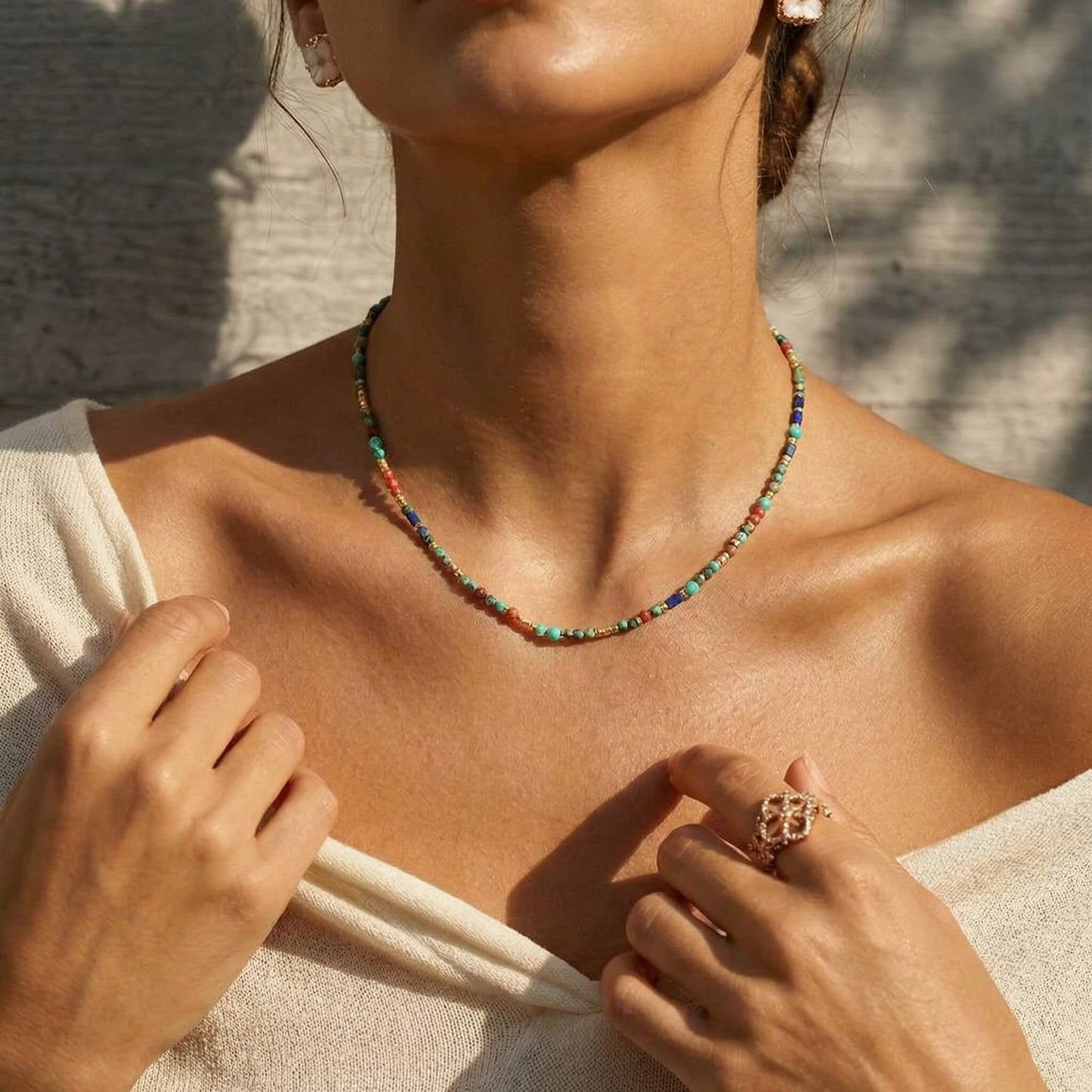 Natural StoneTurquoise Beaded Choker Necklace
