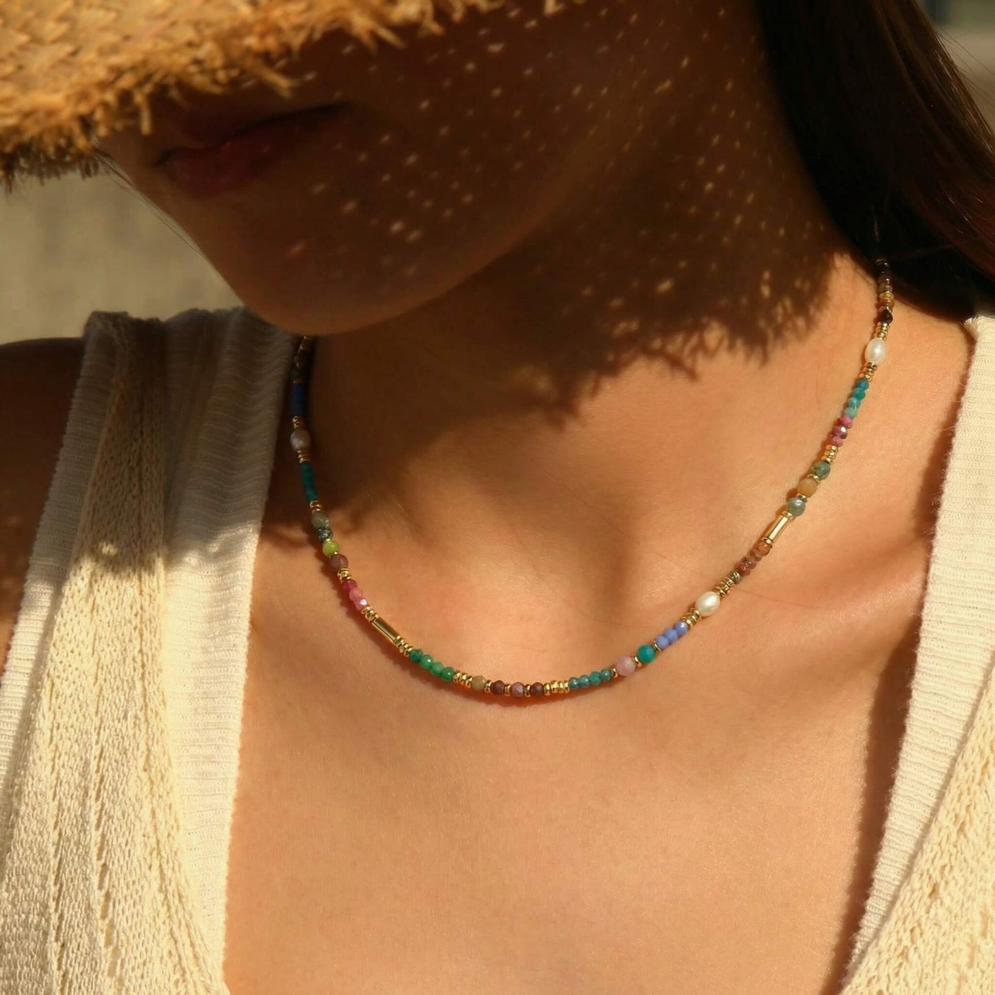 Multi-Gemstone Natural Stone Beaded Choker Necklace