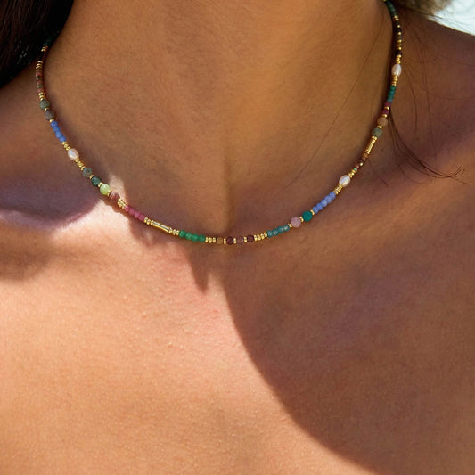 Multi-Gemstone Natural Stone Beaded Choker Necklace