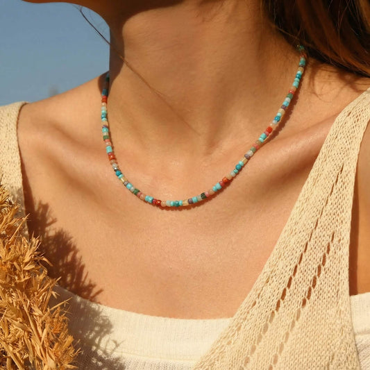 Clourful Natural Stone Beaded Choker Necklace
