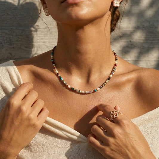 Colorful Natural Stone Beaded Choker Necklace