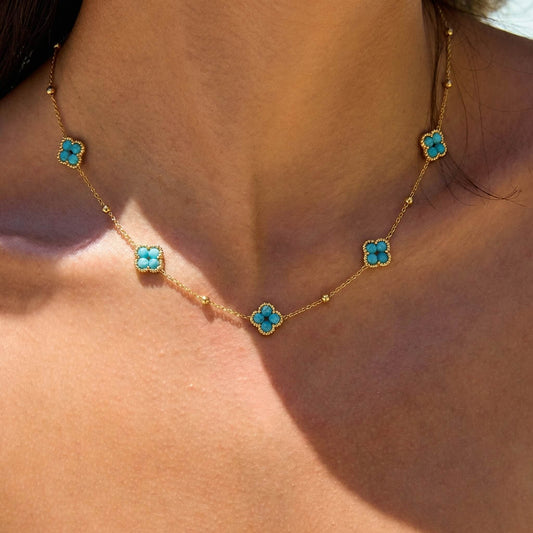 Handcrafted Natural Stone Clover Choker Necklace