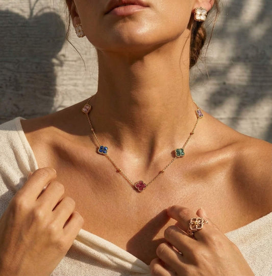 Handcrafted Multi-Color Natural Stone  Beaded Choker Necklace