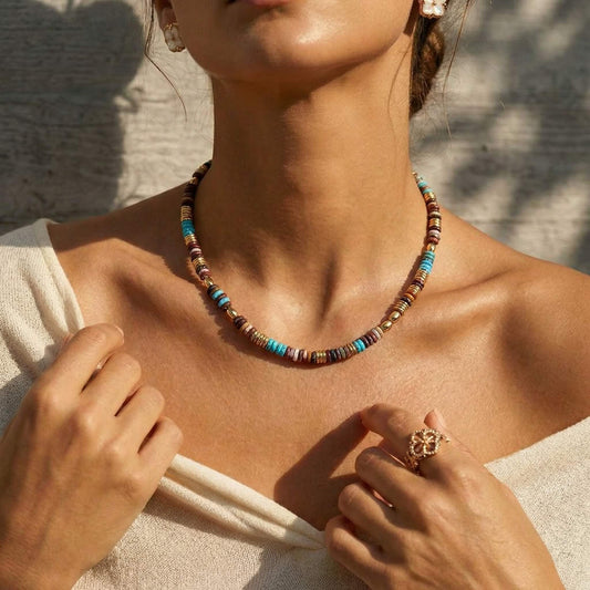 Vintage-Inspired Colorful Natural Stone Choker Necklace