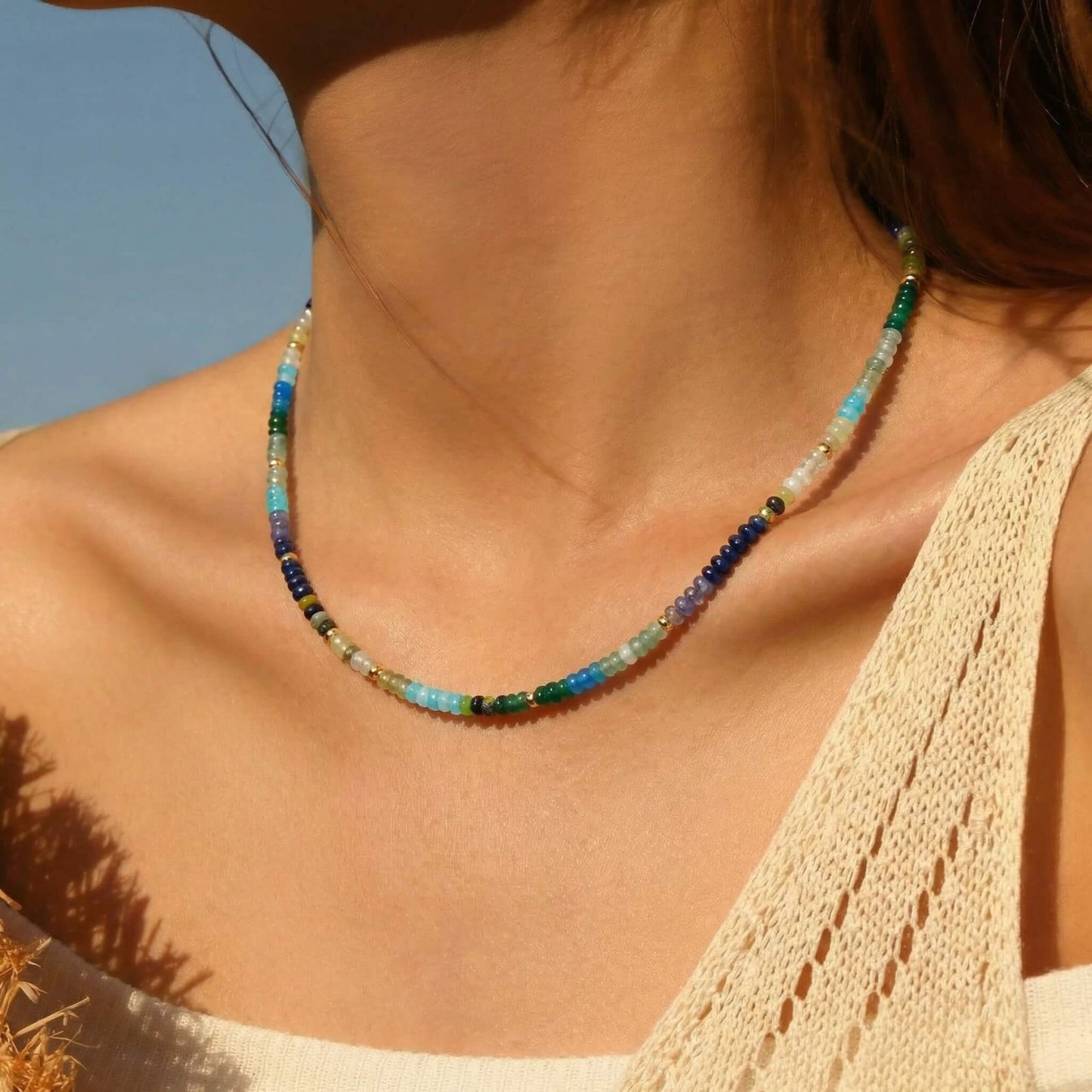 ‌Summer Multicolor Natural Stone Beaded Choker Necklace