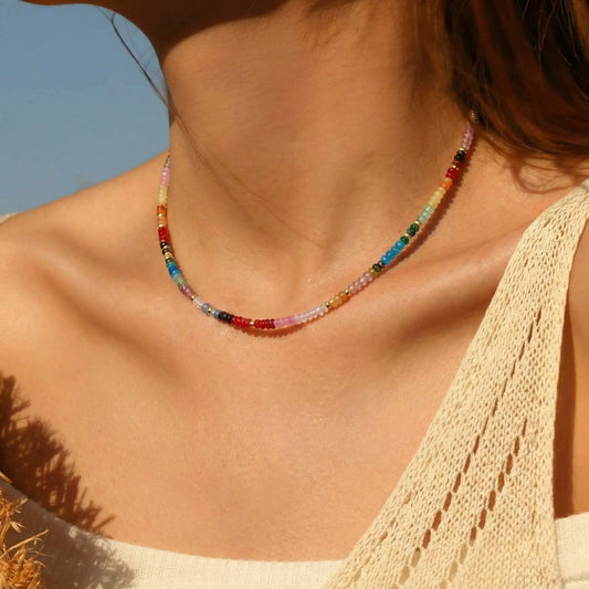 Summer Rainbow Natural Stone Choker Necklace