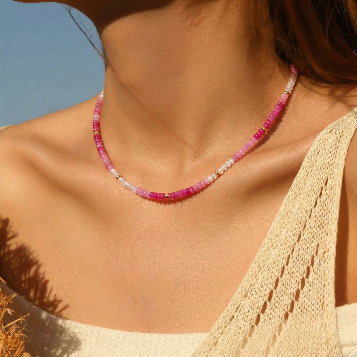 Summer Pink & White Natural Stone Choker Necklace