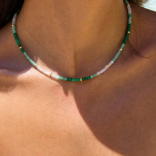 Summer Green & White Natural Stone Choker Necklace