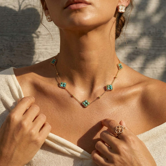 Elegant Natural Stone Clover Necklace