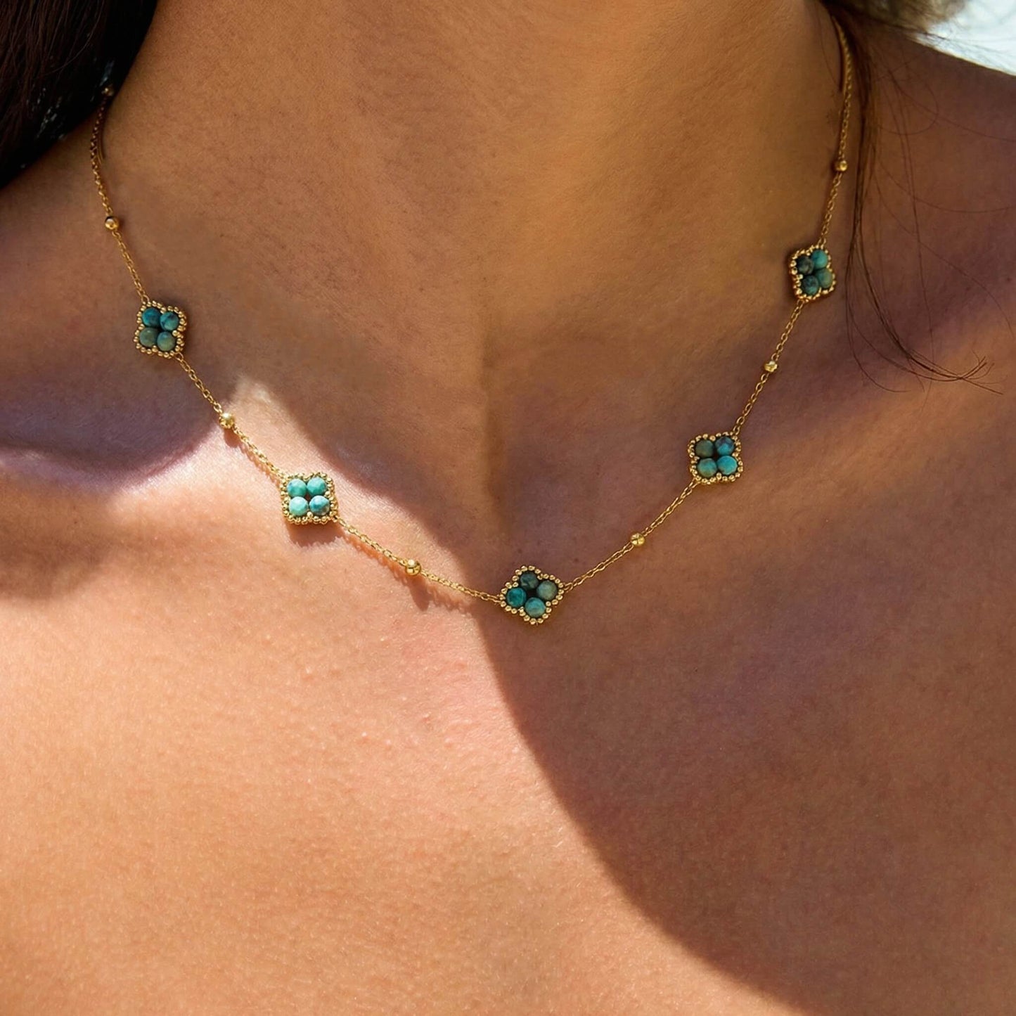 Elegant Natural Stone Clover Necklace