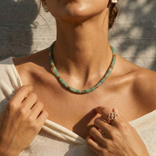Natural  Beaded Choker Necklace with 18K Gold-Plated Accents