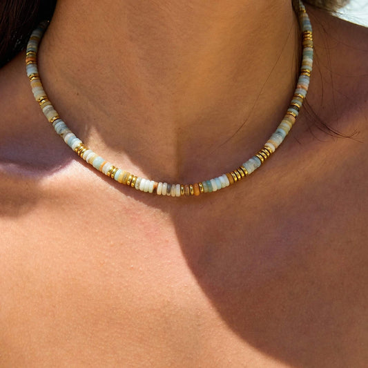Natural Multicolor Stone Beaded Choker Necklace with 18K Gold-Plated Accents