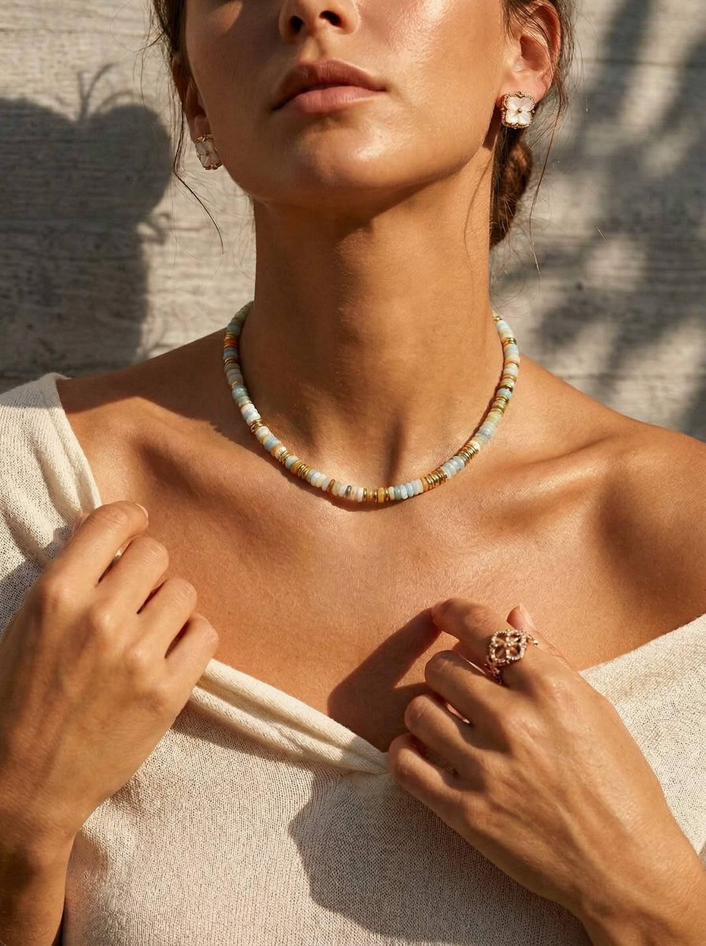 Natural Multicolor Stone Beaded Choker Necklace with 18K Gold-Plated Accents