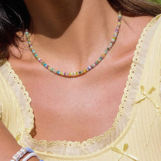 Natural Multicolor Gemstone Beaded Choker Necklace