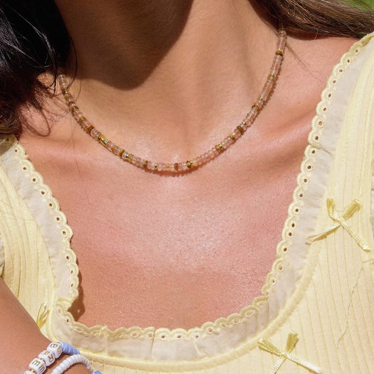 Handcrafted Multicolor Natural Stone Beaded Choker Necklace - Bohemian Collarbone Chain with 18K Gold-Plated Accents