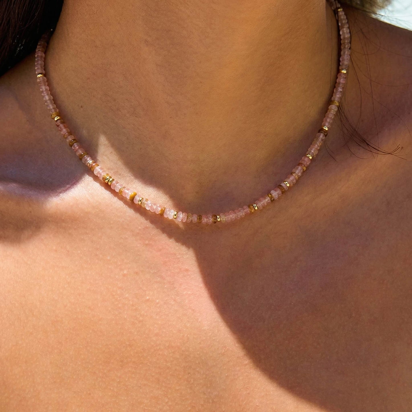 Handcrafted Multicolor Natural Stone Beaded Choker Necklace - Bohemian Collarbone Chain with 18K Gold-Plated Accents