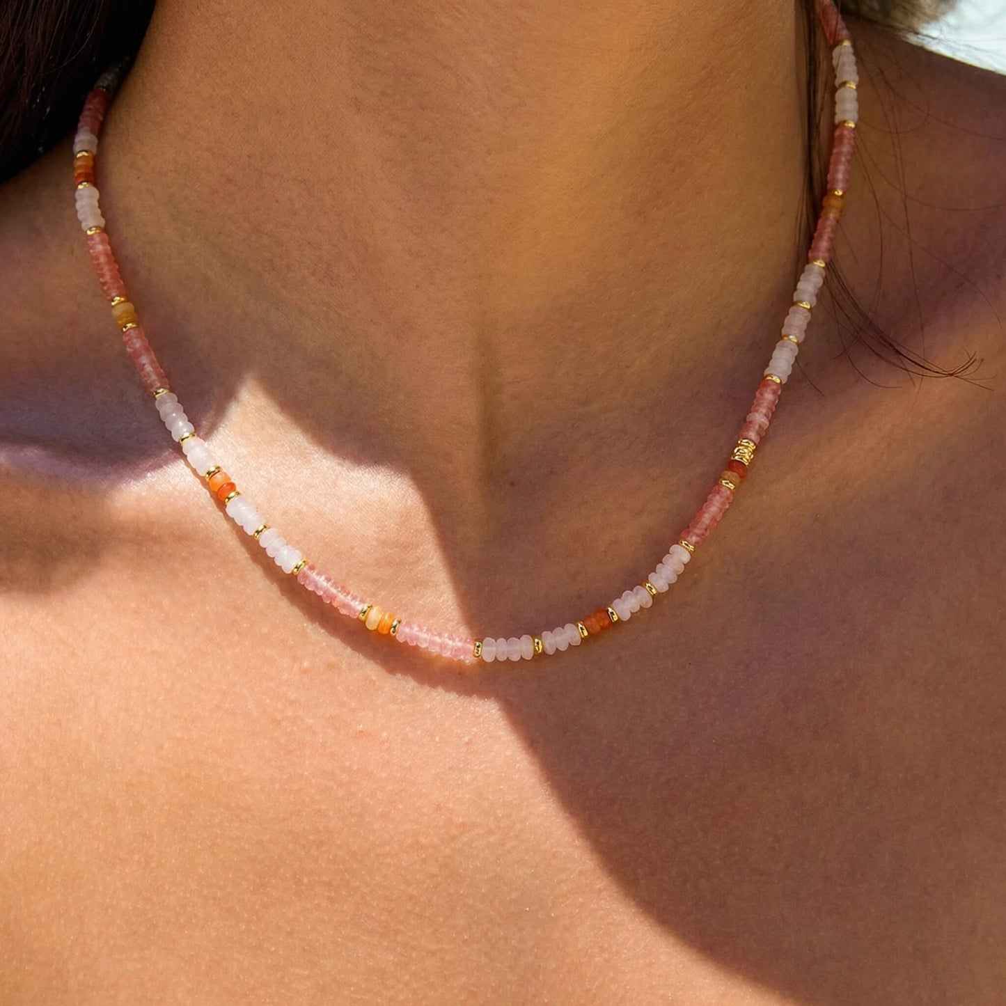 Handcrafted Multicolor Natural Stone Beaded Choker Necklace - Bohemian Collarbone Chain with 18K Gold-Plated Accents