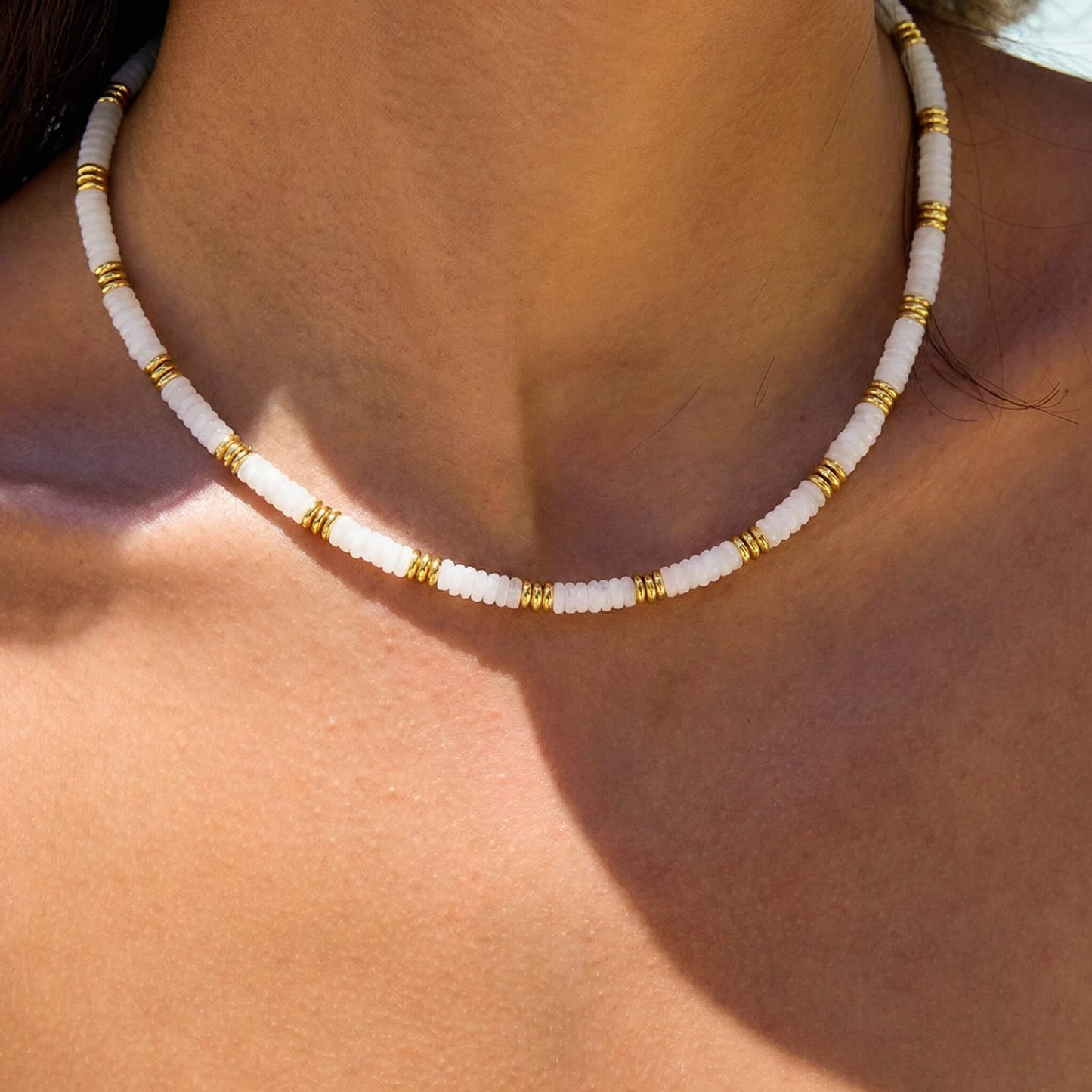 Handcrafted Natural White Crystal Stone Beaded Choker Necklace